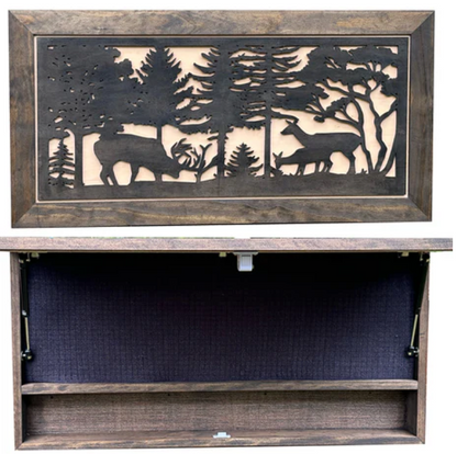 Large Hidden Gun Storage Cabinet Deer Scene Wall Decor - Deer In The Woods Concealed Gun Cabinet