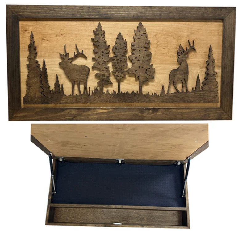 Large Hidden Gun Storage Cabinet Wall Decor - Deer and Moose In The Woods Scene