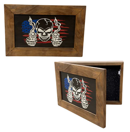 Flag Skull Gun Safe - Wall Mounted Decorative Secure Gun Cabinet