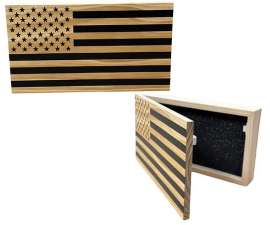 Opposite Inverted Flag (Black) Gun Safe - Wall Mounted Decorative Secure Gun Cabinet