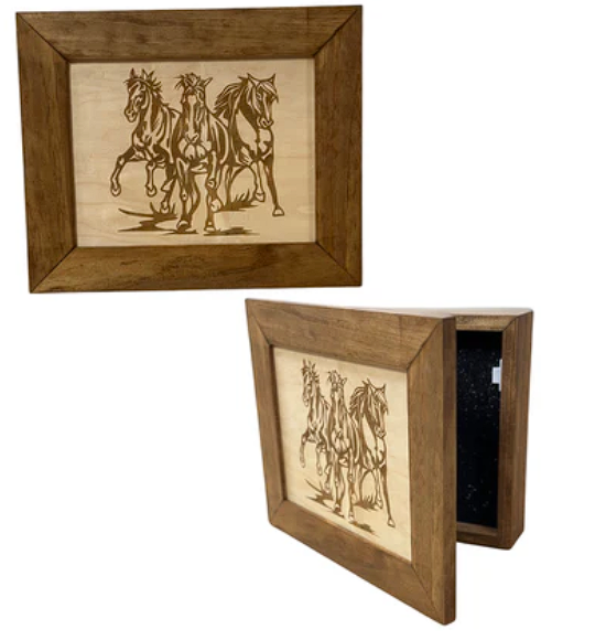 Wild Horses Gun Safe - Recessed In Wall or Wall Mounted Decorative Secure Gun Cabinet