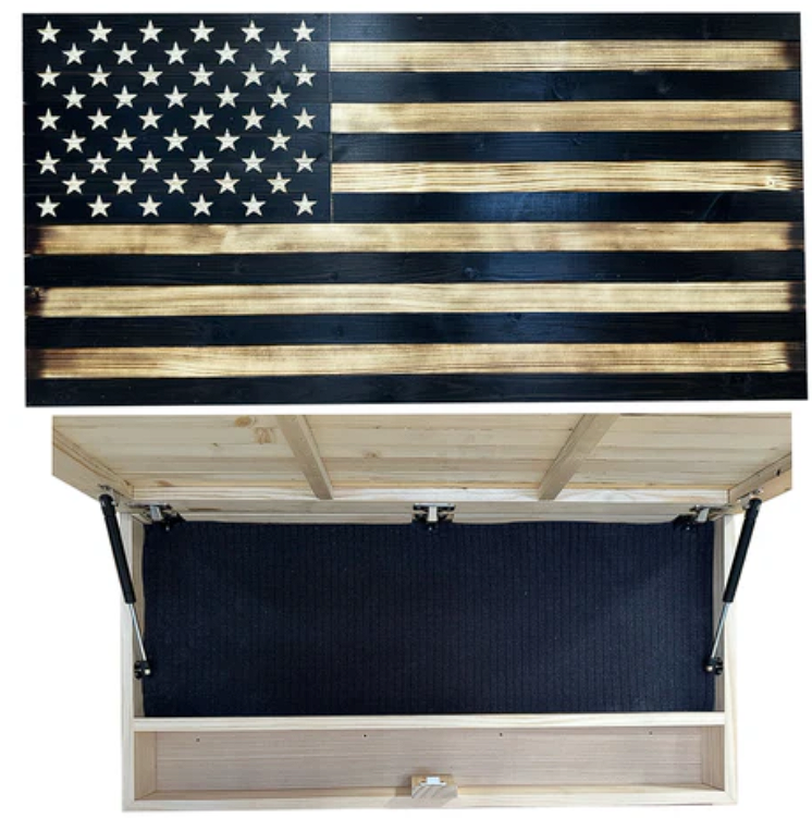 Large American Flag Hidden Gun Storage Cabinet (Black)