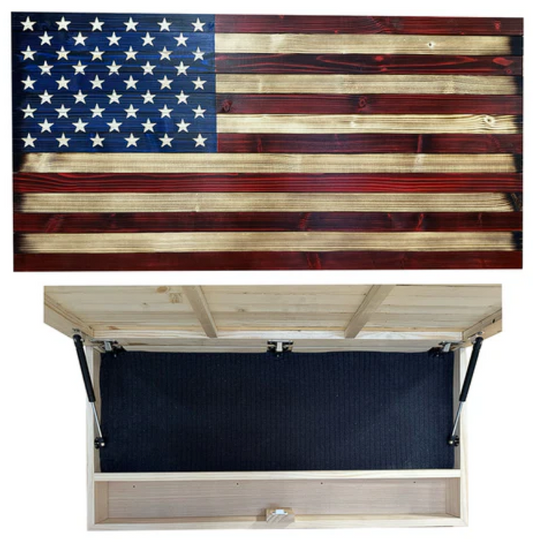 Large American Flag Hidden Gun Storage Cabinet (Red and Blue)