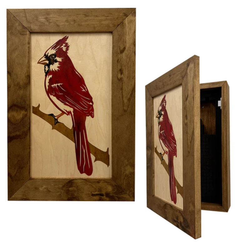 Decorative Hidden Gun Cabinet Red Cardinal Bird Wall Art - Secure Concealed Gun Safe by Bellewood Designs