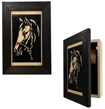 Hidden Gun Safe Black Horse Wall Art Decoration - Secure Gun Cabinet by Bellewood Designs