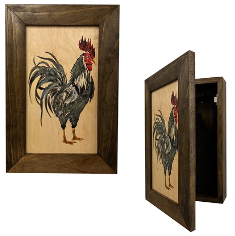 Hidden Gun Cabinet Farmhouse Rooster Art Wall Decoration - Secure Gun Safe by Bellewood Designs