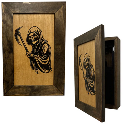 Hidden Gun Safe With Grim Reaper Design, Secure Concealed Gun Shelf by Bellewood Designs