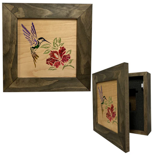 Decorative Wooden Gun Safe with Hummingbird and Hibiscus