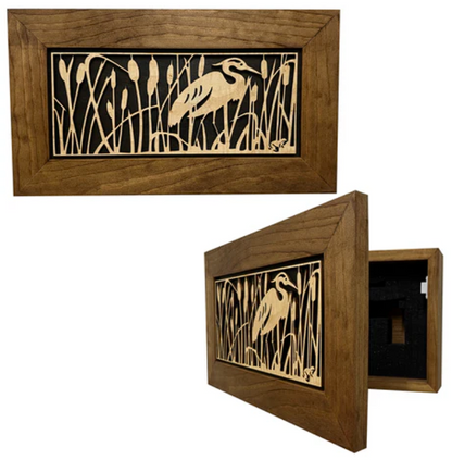 Decorative Gun Safe Heron in Cattails Wall-Mounted Gun Cabinet To Securely Store Your Gun In Plain Sight