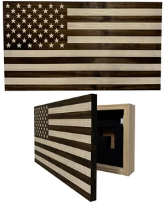 American Flag Decorative & Secure Wall-Mounted Gun Cabinet (Dark Walnut)