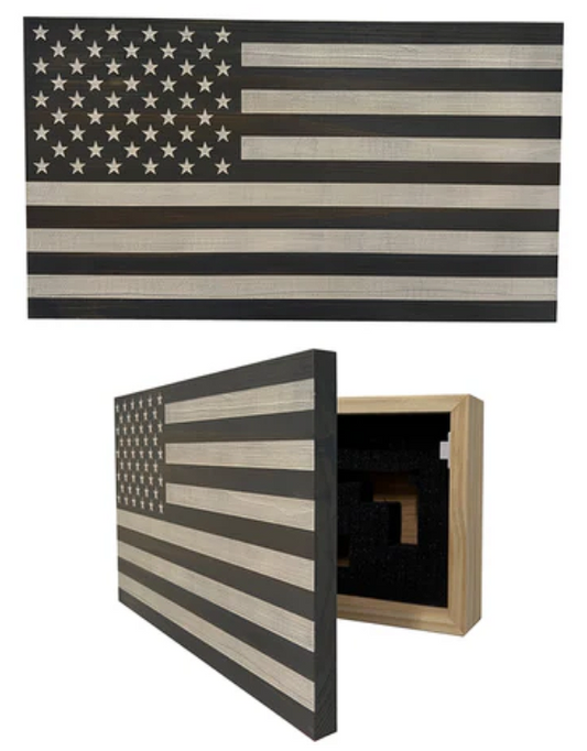 American Flag Decorative & Secure Wall-Mounted Gun Cabinet (Gray & White)