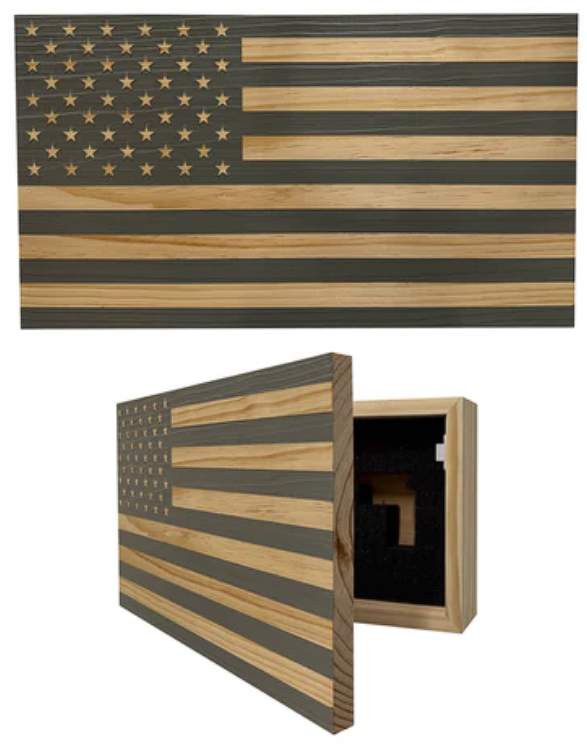 American Flag Decorative & Secure Wall-Mounted Gun Cabinet (Gray)