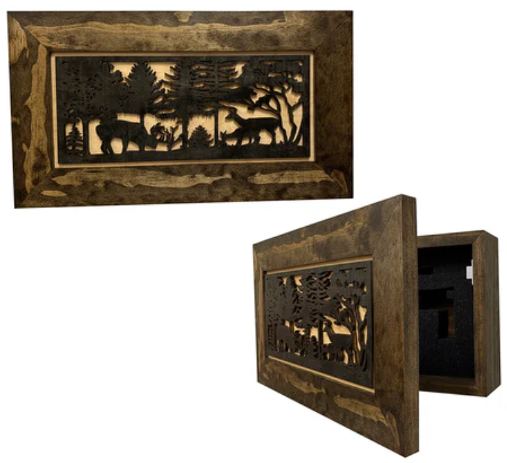 Decorative Deer Scene Wall-Mounted Secure Gun Cabinet - Gun Safe To Securely Store Your Gun & Home Self Defense Gear