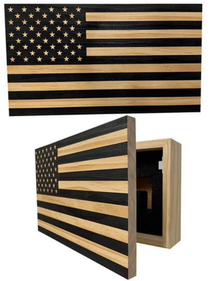 American Flag Decorative & Secure Wall-Mounted Gun Cabinet (Carbon Gray)