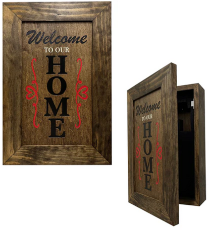 Wooden Secure Gun Safe Welcome to our Home Wall Decor (Jacobean)