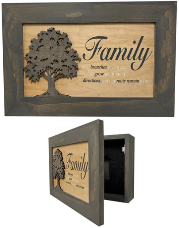 Decorative Secured Gun Storage Cabinet with Family Branches (Gray)