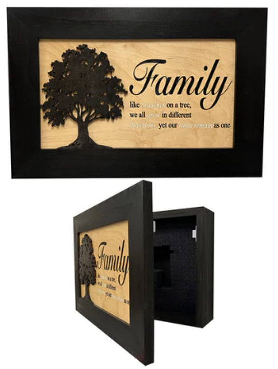 Decorative Secured Gun Storage Cabinet with Family Branches (Black)