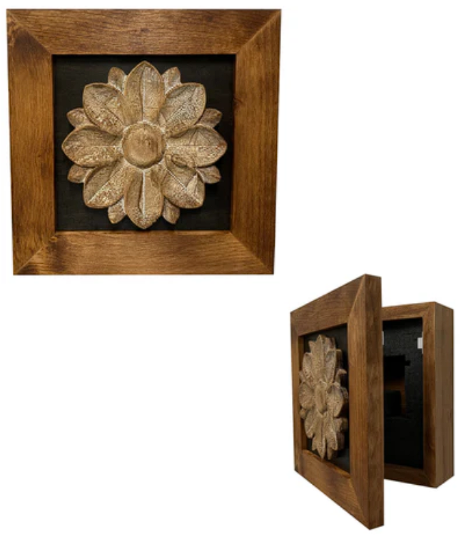 Hidden Gun Cabinet Wall Decor Distressed Flower (Black)