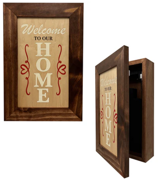 Wood Secure Gun Safe Welcome to our Home Wall Decor (Red Oak)