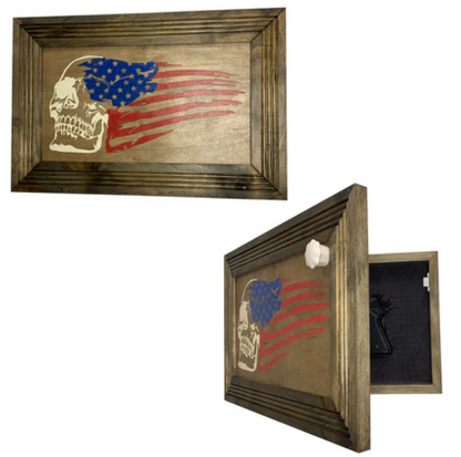 Decorative and Secure Gun Cabinet with Skull & American Flag Design