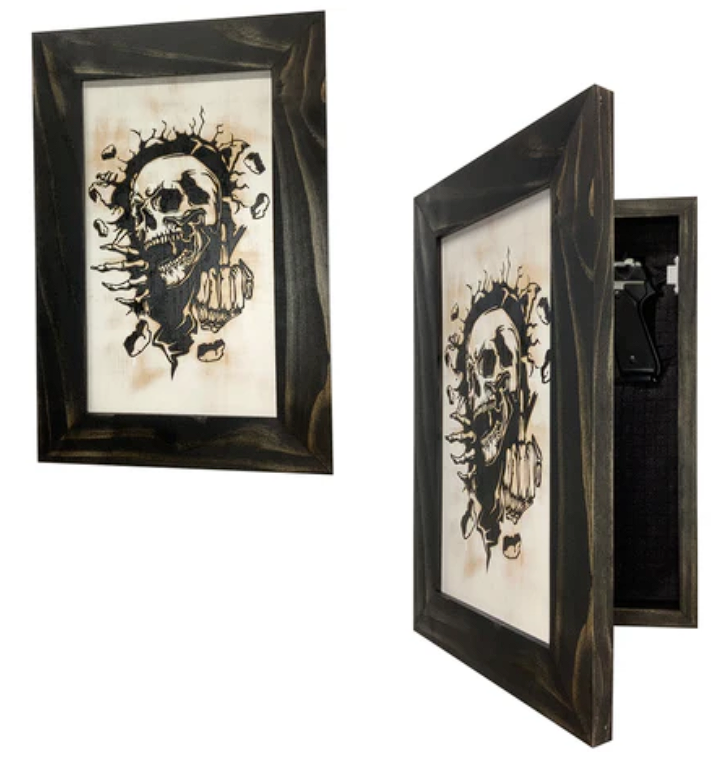 Gothic Skull Giving Middle Finger Decorative Gun Cabinet To Securely Store Your Gun In Any Room