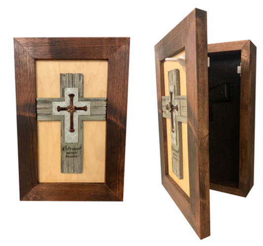 Blessed Beyond Measure Cross Decorative Wall-Mounted Secure Gun Cabinet