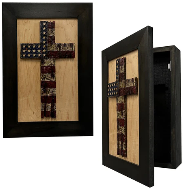 American Flag Cross Decorative Wall-Mounted Secure Gun Cabinet