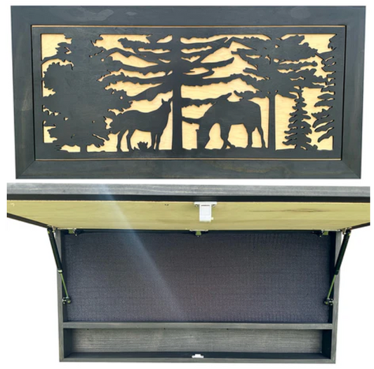 Large Hidden Gun Storage Cabinet Horse Scene Wall Decor - Two Horses Together