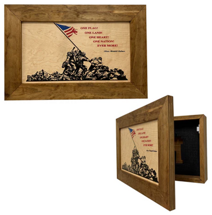 Iwo Jima Flag Raising Decorative Wall-Mounted Secure Gun Cabinet