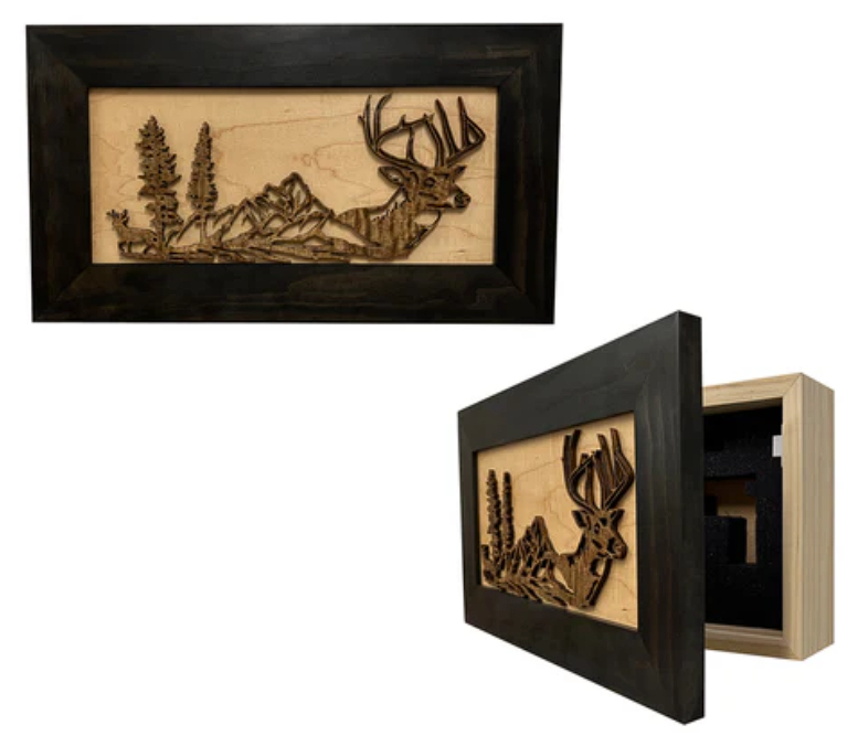 Decorative Secure Gun Cabinet with Deer Scene - Wall-Mounted Gun Safe To Securely Store Your Personal Protection