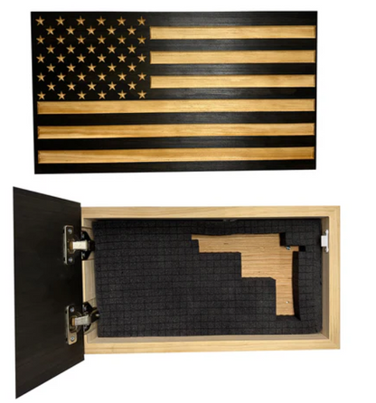 Carved American Flag Decorative Wall-Mounted Secure Gun Cabinet