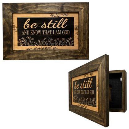 Bible Verse Decorative & Secure Wall-Mounted Gun Cabinet - Be Still and Know That I am God Psalm 46:10 Gun Safe