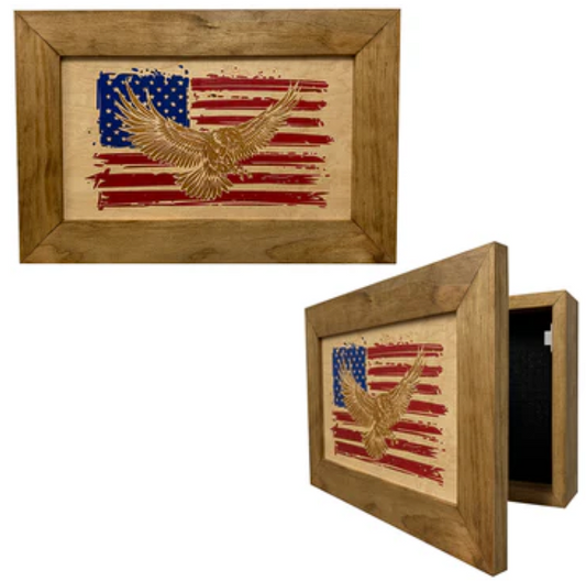 Bald Eagle & American Flag Patriotic Decorative Wall-Mounted Secure Gun Cabinet