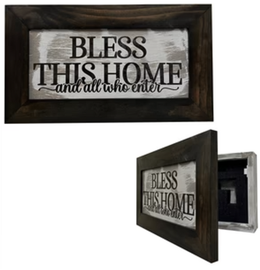 Bless This Home And All Who Enter Decorative Wall-Mounted Secure Gun Cabinet