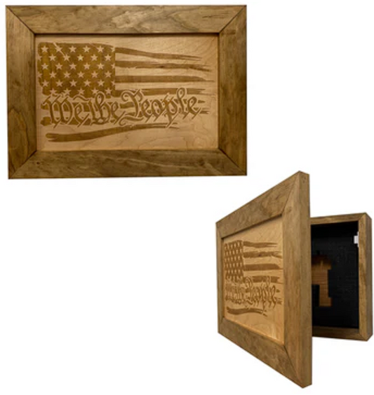 American Flag Gun Cabinet We The People Decorative and Secure Hidden Gun Safe (Natural)