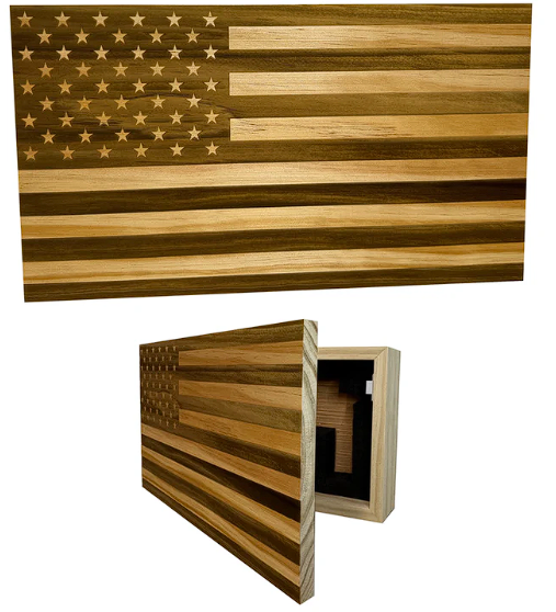 American Flag Hidden Gun Storage Decorative & Secure Wall-Mounted Concealed Gun Cabinet (Natural)