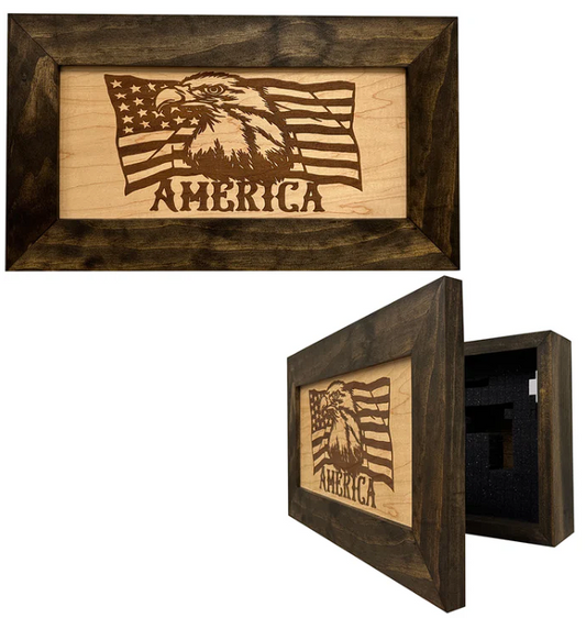 American Flag with Bald Eagle Patriotic Decorative Wall-Mounted Secure Gun Cabinet