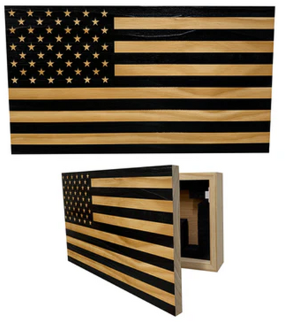 American Flag Decorative & Secure Wall-Mounted Gun Cabinet (Black)