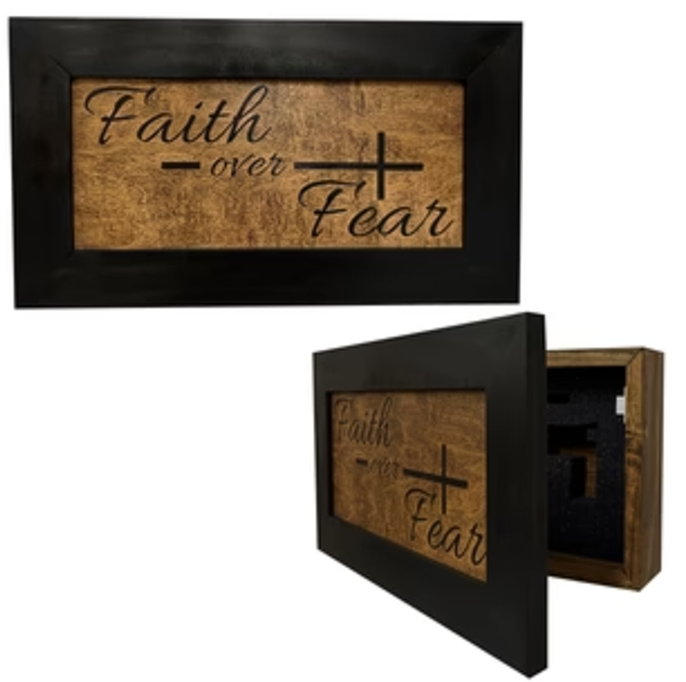 Faith Over Fear Decorative Wall-Mounted Secure Gun Cabinet