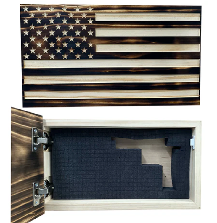 Burnt American Flag Hidden Gun Storage Cabinet