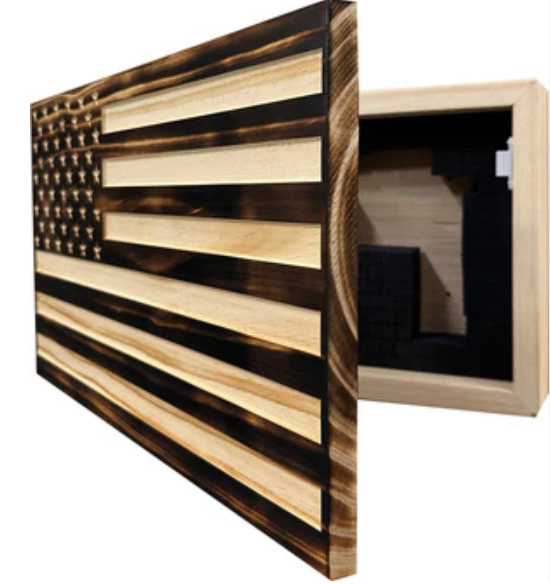 Burnt American Flag Hidden Gun Storage Cabinet