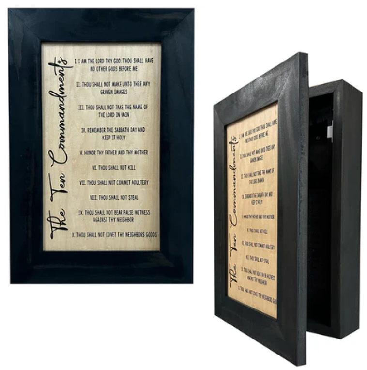 Concealed Gun Storage Cabinet with The Ten Commandments