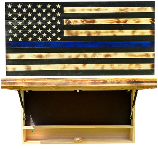 Large Blue Line American Flag Hidden Gun Storage Cabinet (Blue Line)