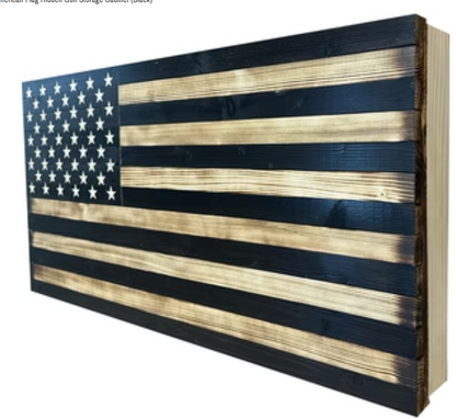 Large American Flag Hidden Gun Storage Cabinet (Black)