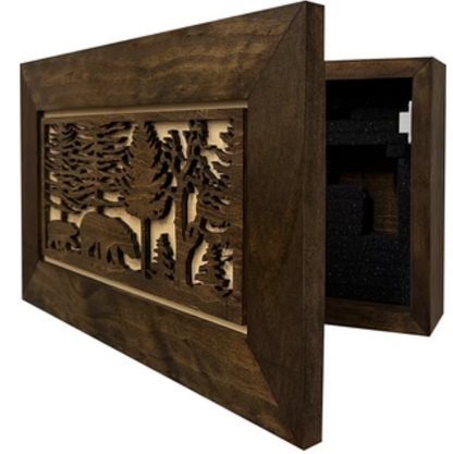 Wood Gun Cabinet Bears In The Woods Wall Decoration - Hidden Gun Safe To Securely Store Your Gun In Plain Sigh