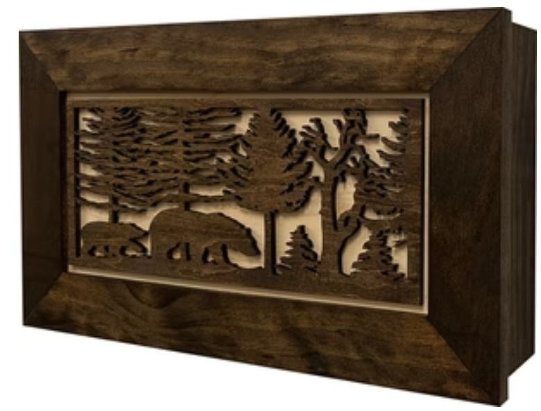 Wood Gun Cabinet Bears In The Woods Wall Decoration - Hidden Gun Safe To Securely Store Your Gun In Plain Sigh