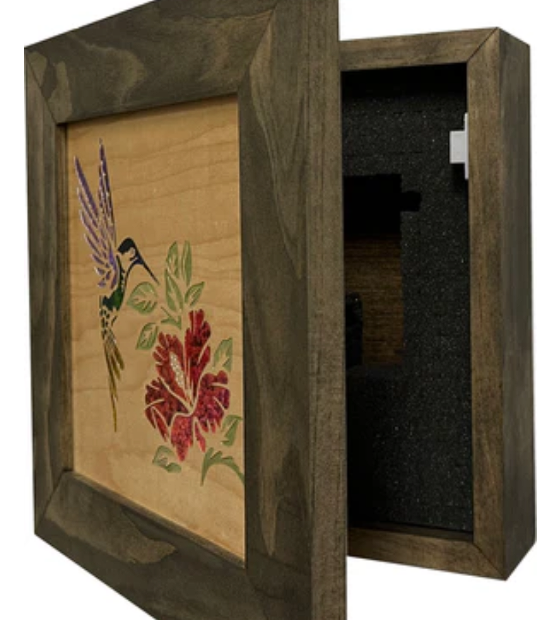 Decorative Wooden Gun Safe with Hummingbird and Hibiscus