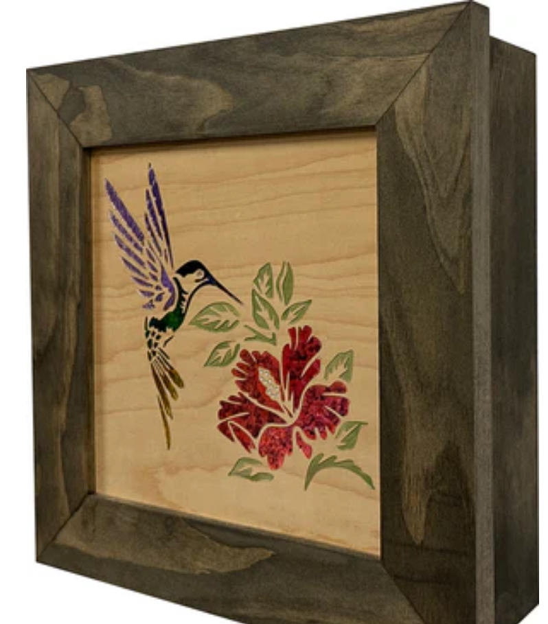 Decorative Wooden Gun Safe with Hummingbird and Hibiscus