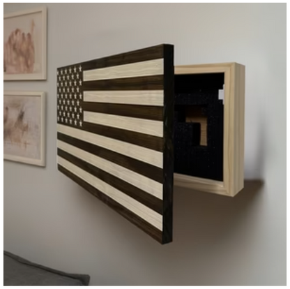 American Flag Decorative & Secure Wall-Mounted Gun Cabinet (Dark Walnut)