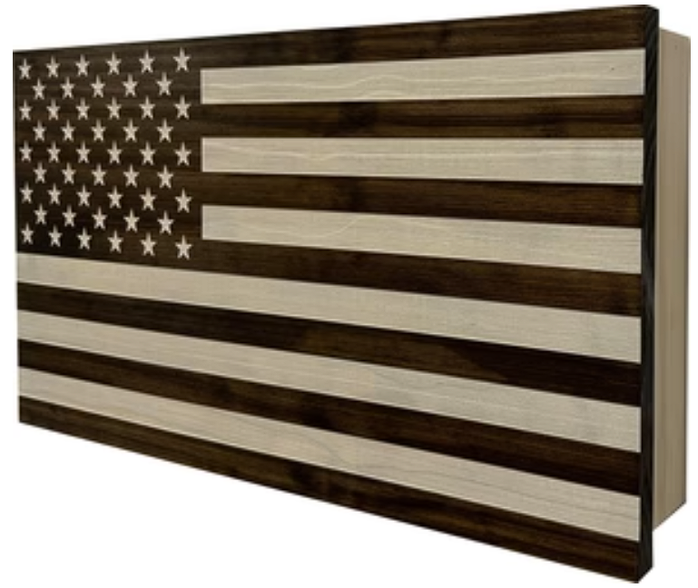 American Flag Decorative & Secure Wall-Mounted Gun Cabinet (Dark Walnut)